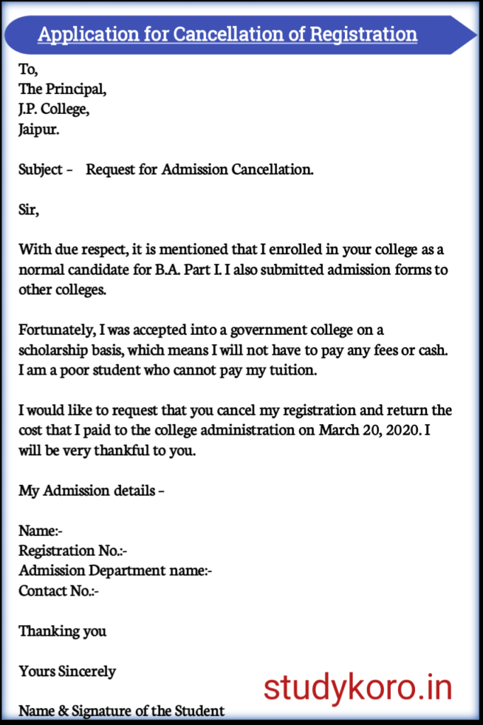 Application for Cancellation of Admission in DU