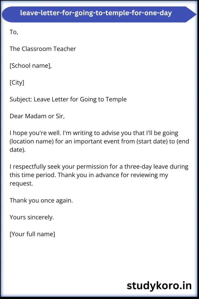 7+ Leave Letter For Going To Temple For One Day